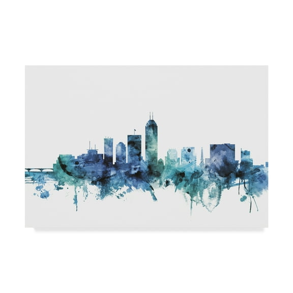 Trademark Fine Art 'Indianapolis Indiana Blue Teal Skyline' Canvas Art by Michael Tompsett