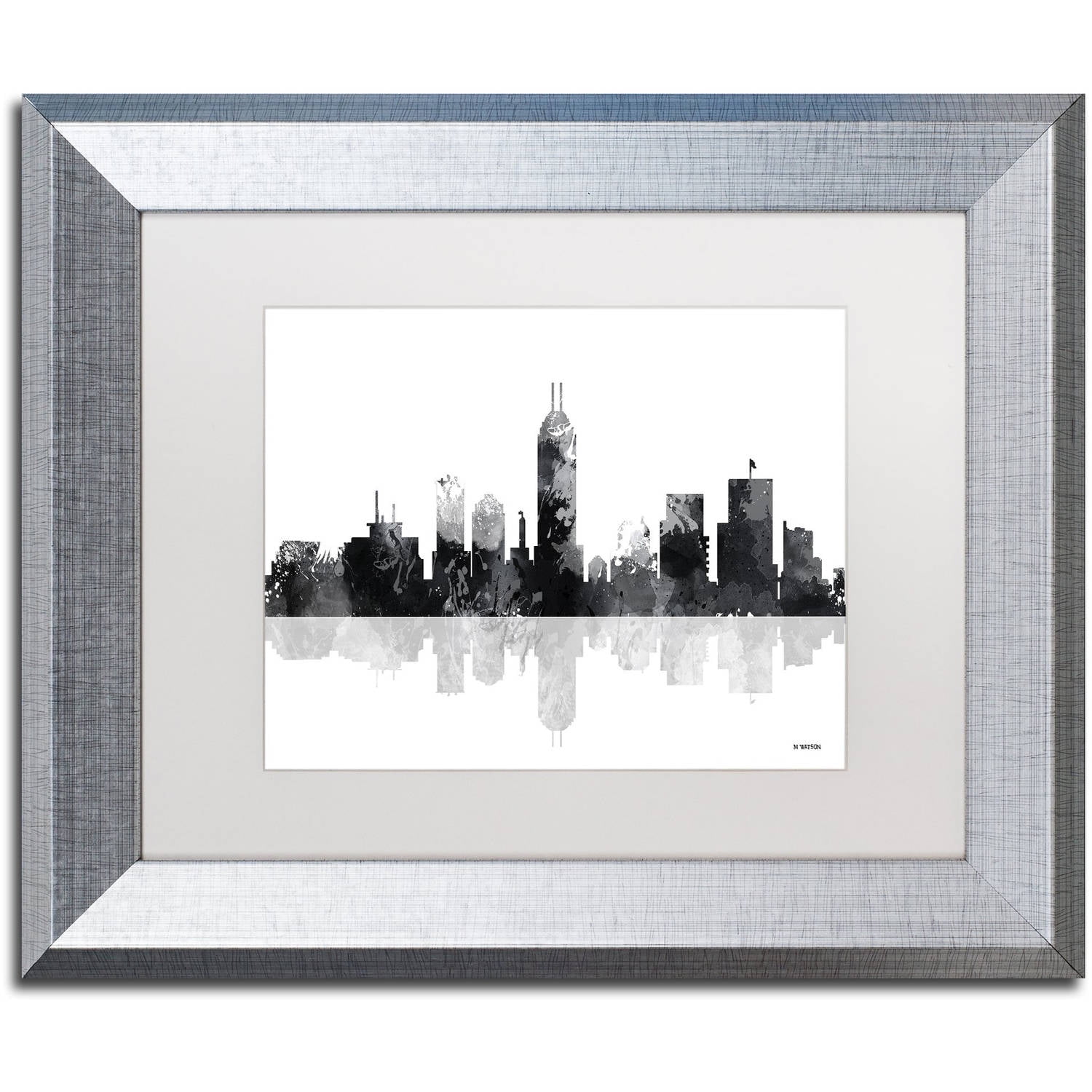 Trademark Fine Art "Indianapolis Indiana Skyline BG-1" Canvas Art by Marlene Watson, White Matte, Silver Frame