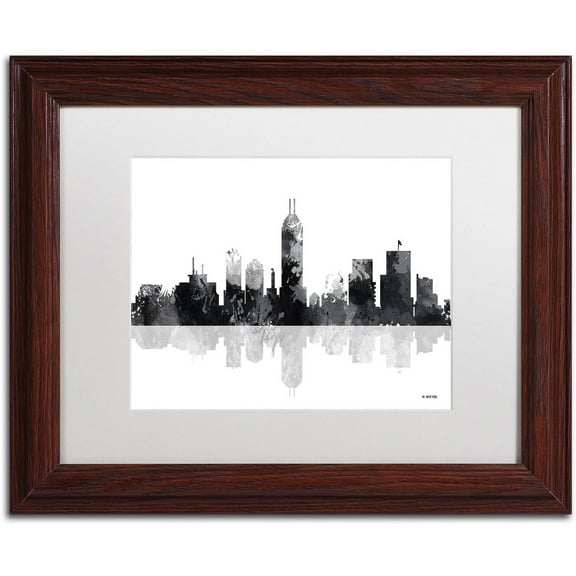 Trademark Fine Art "Indianapolis Indiana Skyline BG-1" Canvas Art by Marlene Watson, White Matte, Wood Frame