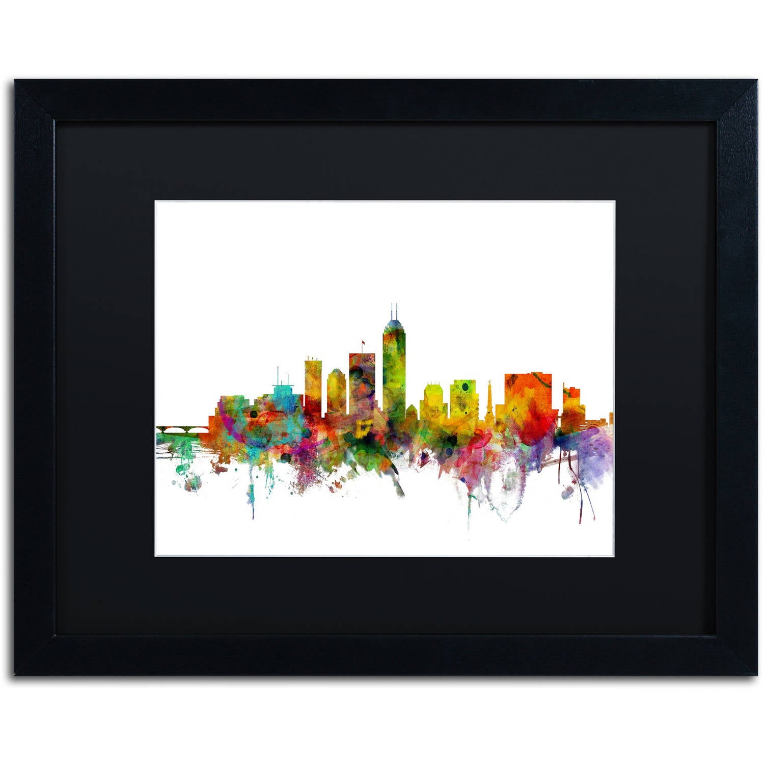 Trademark Fine Art 'Indianapolis Indiana Skyline' Canvas Art by Michael Tompsett, Black Matte, Black Frame