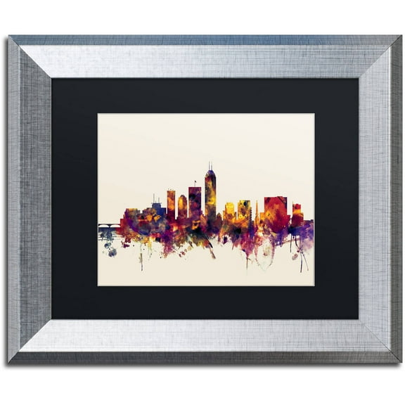 Trademark Fine Art "Indianapolis Indiana Skyline" Canvas Art by Michael Tompsett, Black Matte, Silver Frame