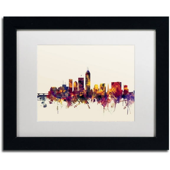 Trademark Fine Art "Indianapolis Indiana Skyline" Canvas Art by Michael Tompsett, White Matte, Black Frame
