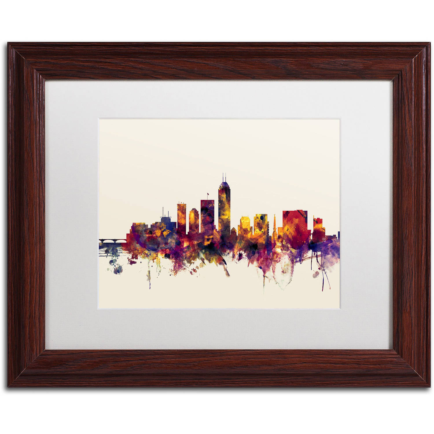 Trademark Fine Art "Indianapolis Indiana Skyline" Canvas Art by Michael Tompsett, White Matte, Wood Frame