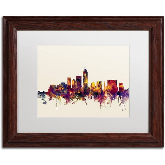 Trademark Fine Art "Indianapolis Indiana Skyline" Canvas Art by Michael Tompsett, White Matte, Wood Frame