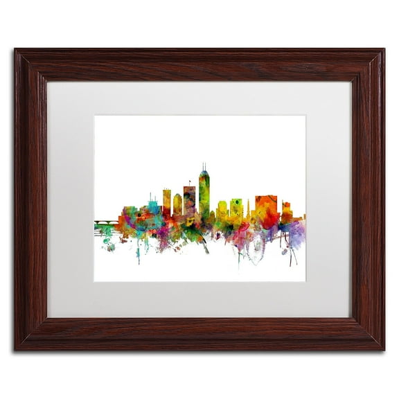 Trademark Fine Art 'Indianapolis Indiana Skyline' Canvas Art by Michael Tompsett, White Matte, Wood Frame