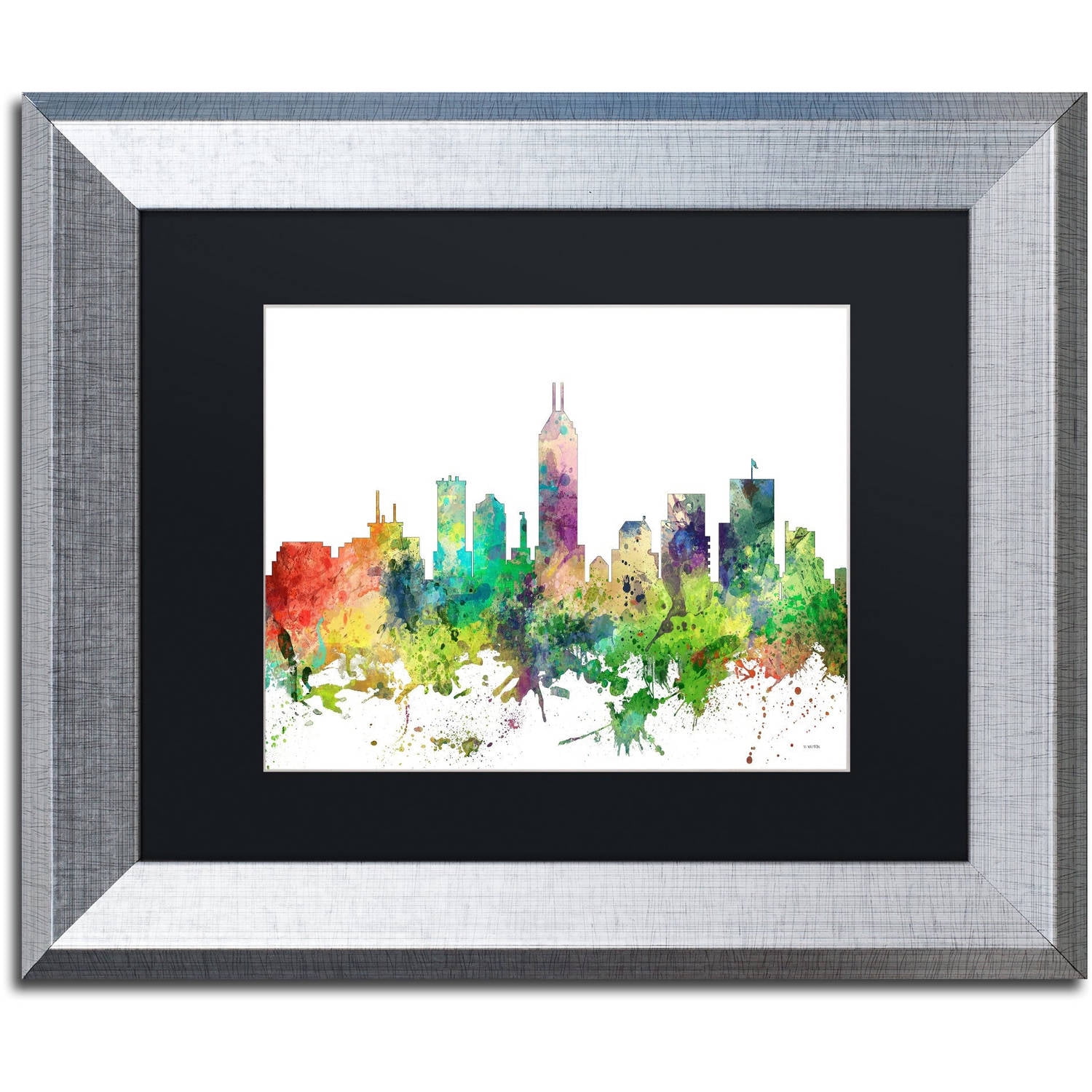 Trademark Fine Art "Indianapolis Indiana Skyline SP" Canvas Art by Marlene Watson, Black Matte, Silver Frame