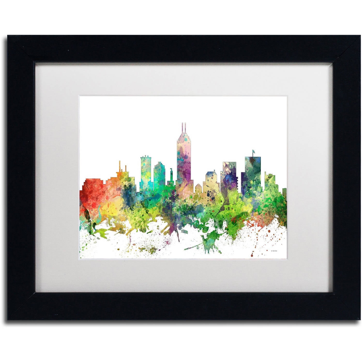 Trademark Fine Art "Indianapolis Indiana Skyline SP" Canvas Art by Marlene Watson, White Matte, Black Frame