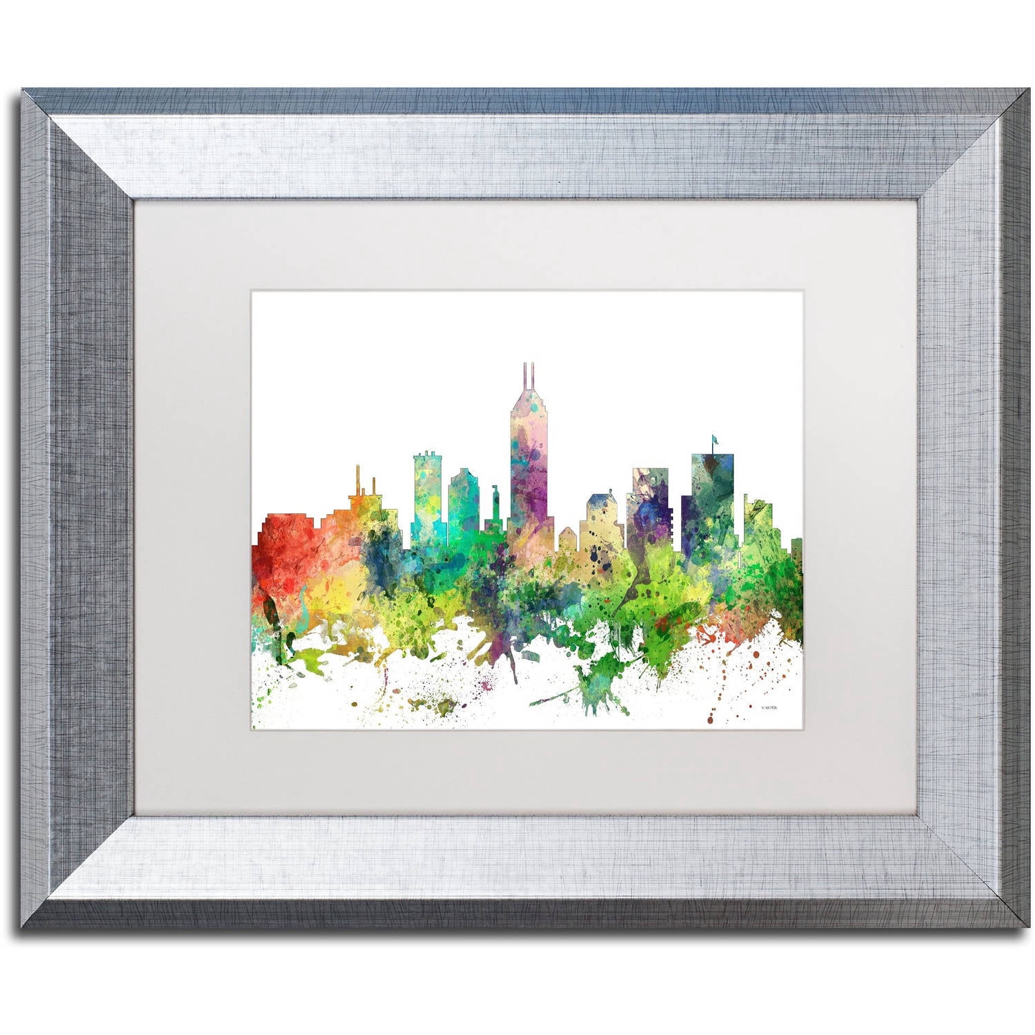 Trademark Fine Art "Indianapolis Indiana Skyline SP" Canvas Art by Marlene Watson, White Matte, Silver Frame