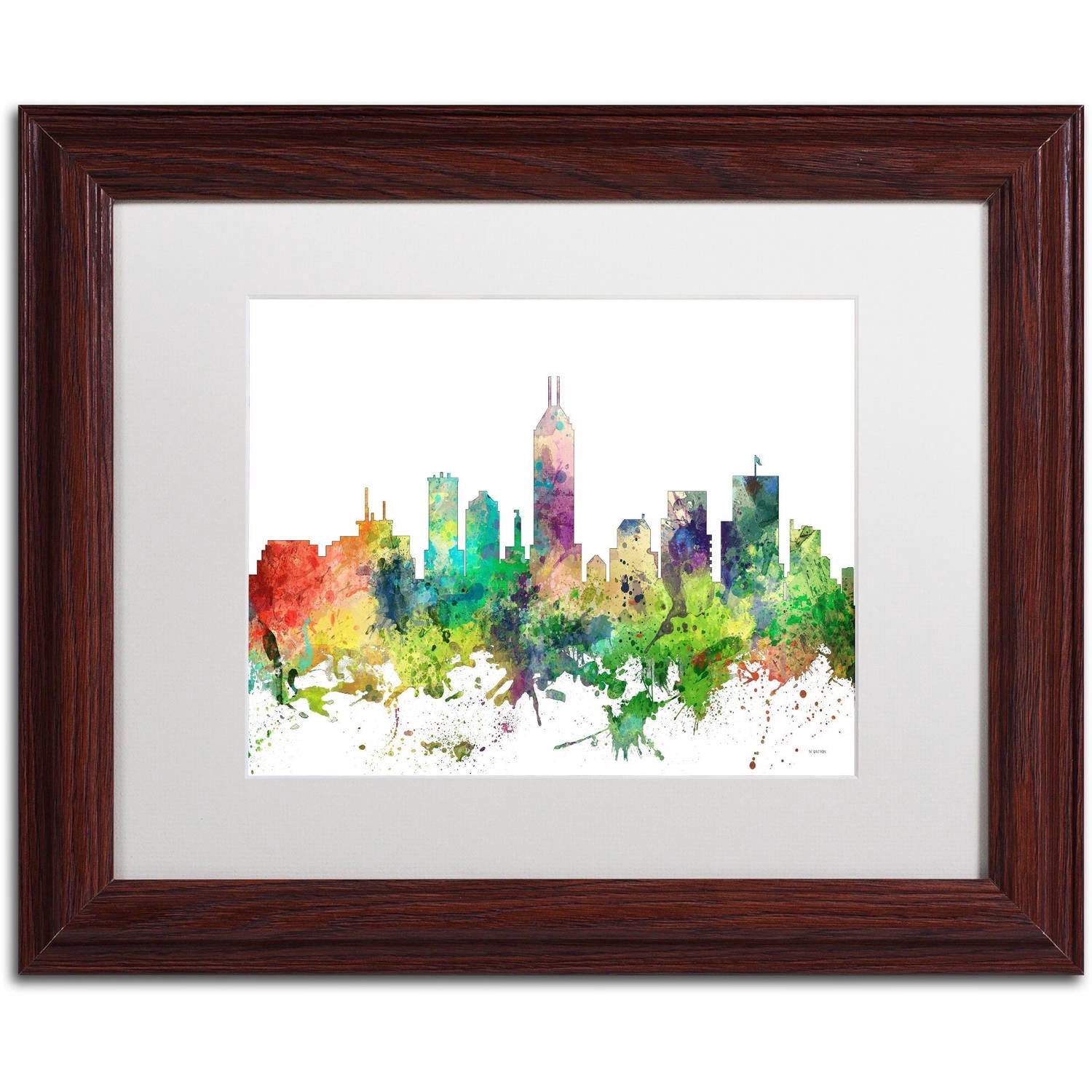Trademark Fine Art "Indianapolis Indiana Skyline SP" Canvas Art by Marlene Watson, White Matte, Wood Frame