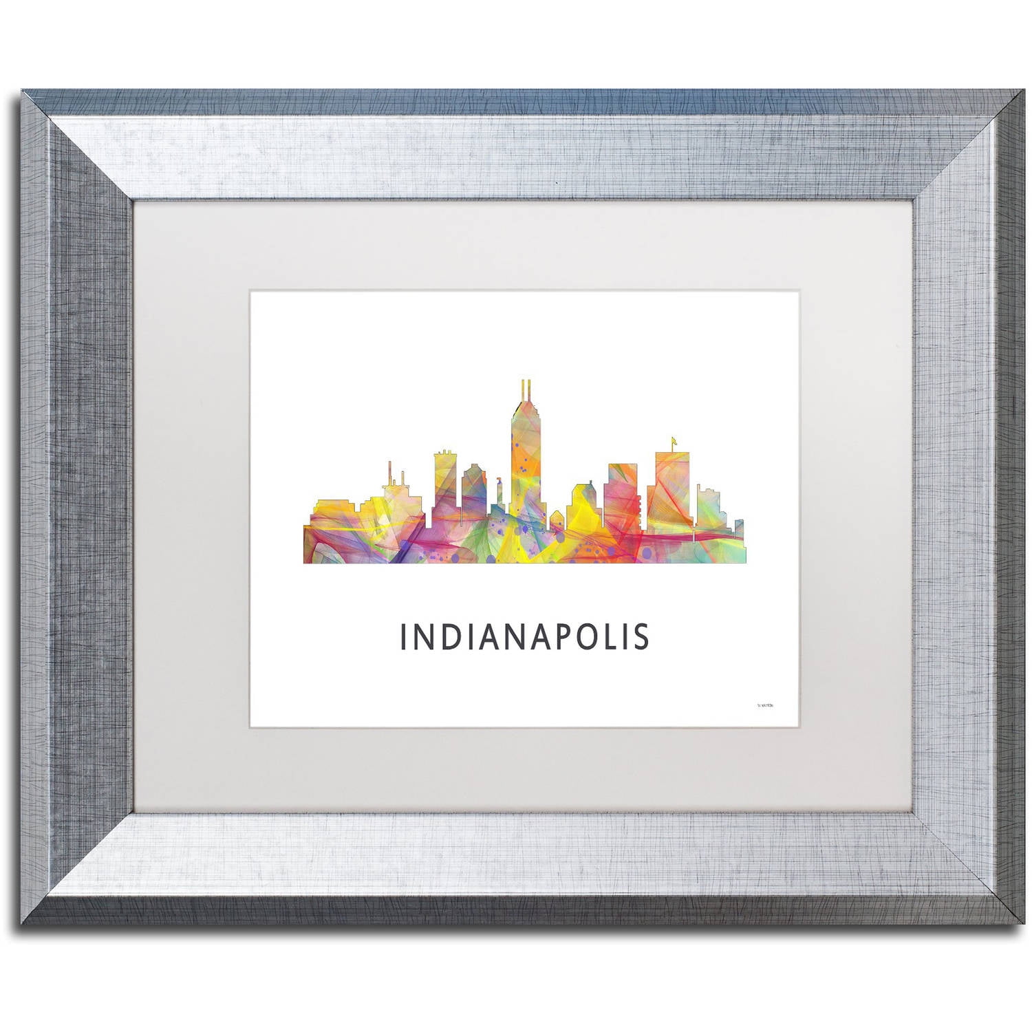 Trademark Fine Art 'Indianapolis Indiana Skyline WB-1' Canvas Art by Marlene Watson, White Matte, Silver Frame