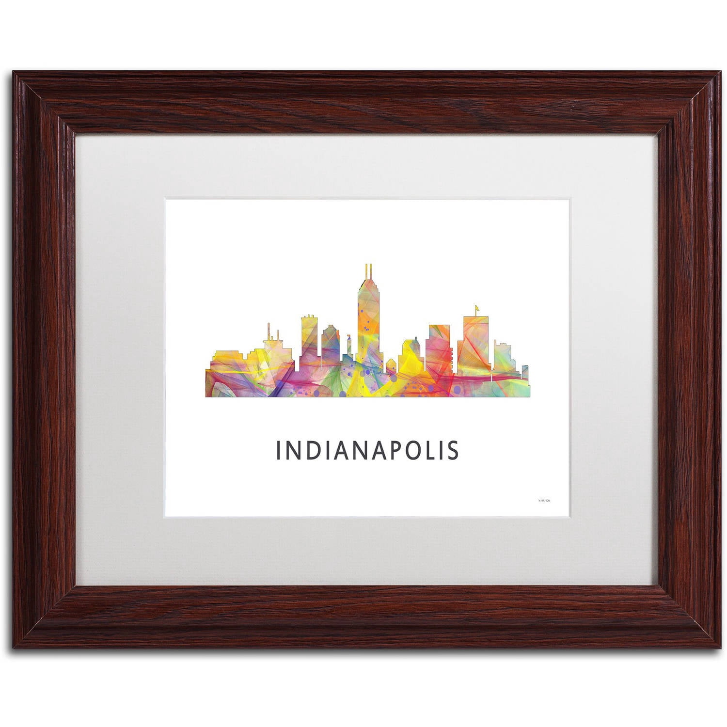 Trademark Fine Art 'Indianapolis Indiana Skyline WB-1' Canvas Art by Marlene Watson, White Matte, Wood Frame