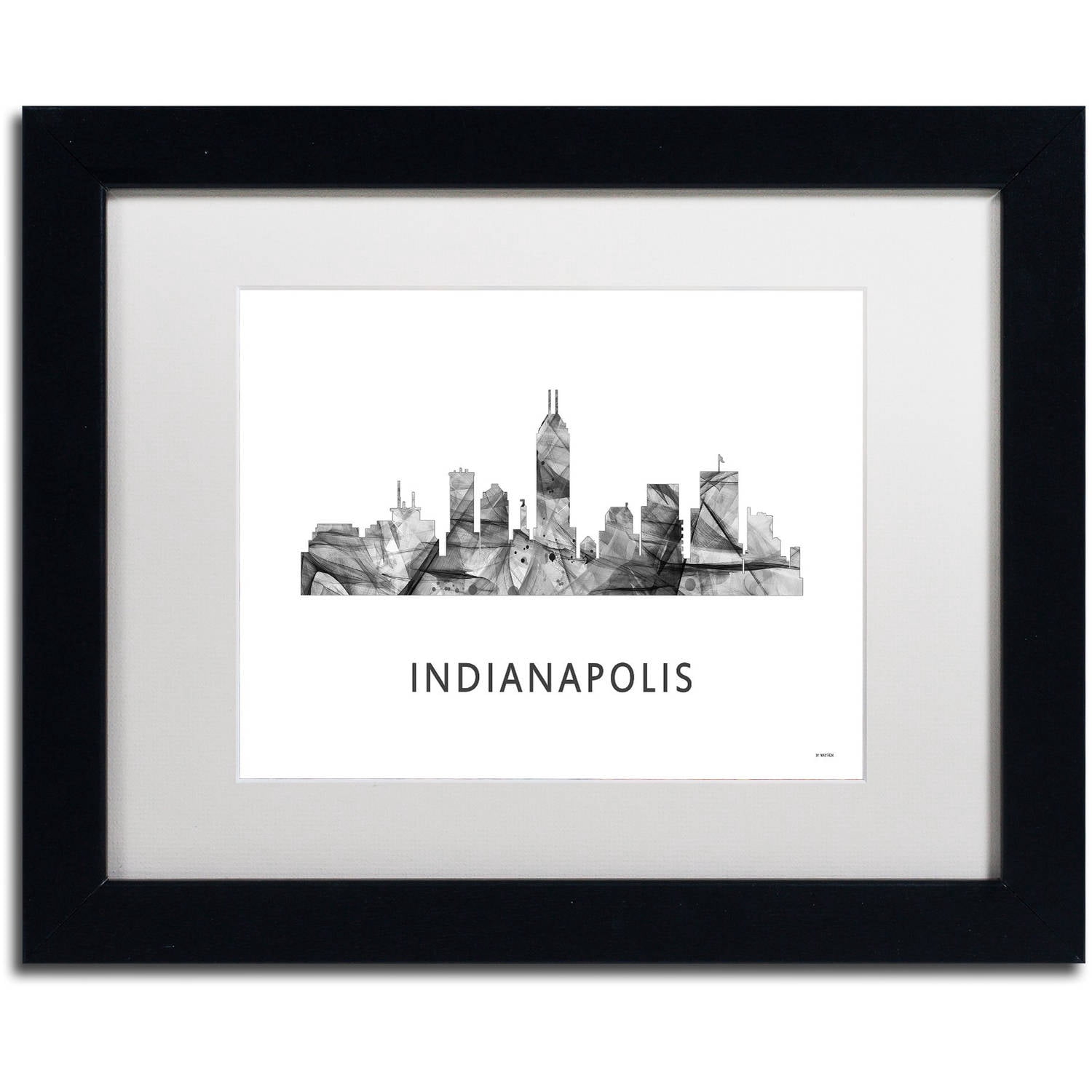 Trademark Fine Art 'Indianapolis Indiana Skyline WB-BW' Canvas Art by Marlene Watson, White Matte, Black Frame