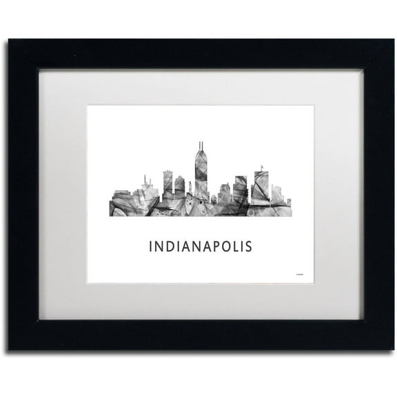 Trademark Fine Art 'Indianapolis Indiana Skyline WB-BW' Canvas Art by Marlene Watson, White Matte, Black Frame