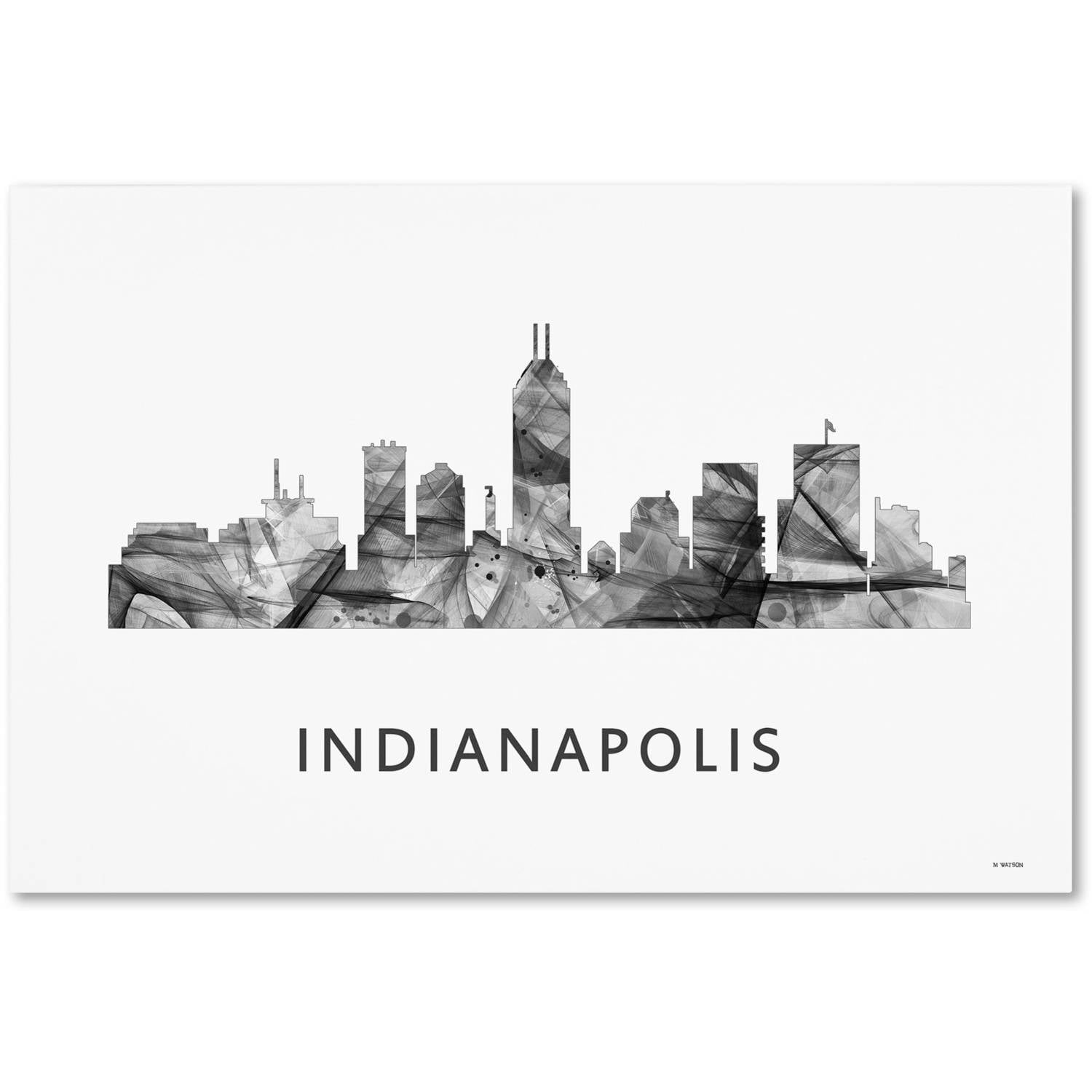 Trademark Fine Art 'Indianapolis Indiana Skyline WB-BW' Canvas Art by Marlene Watson