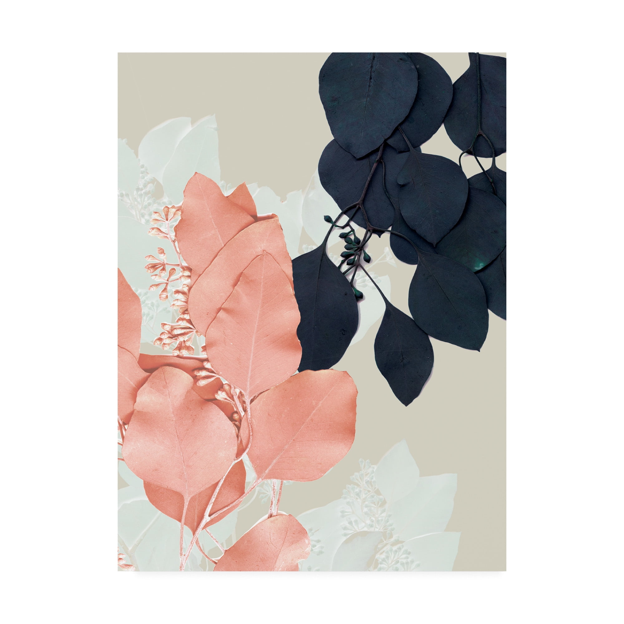 Indigo and Blush Leaves IV Canvas Art in Pink and Black