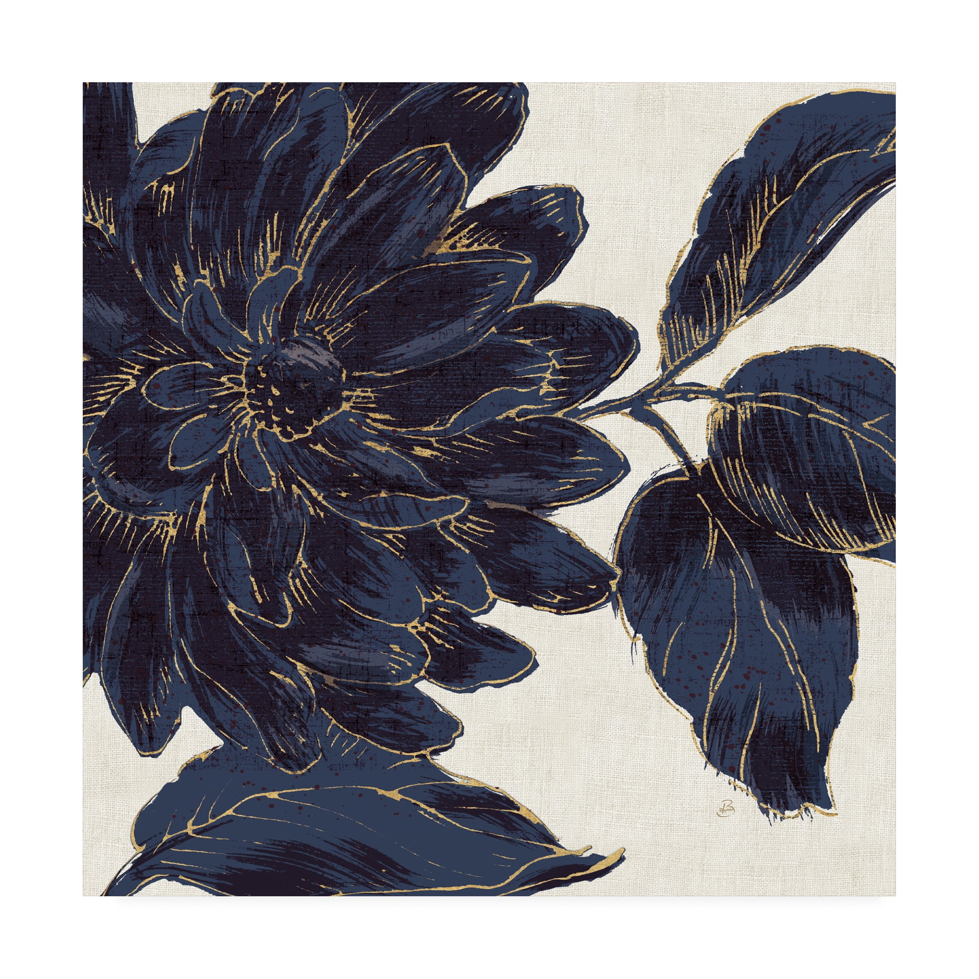 Indigo Floral Canvas Print with White Background, 24 x 24