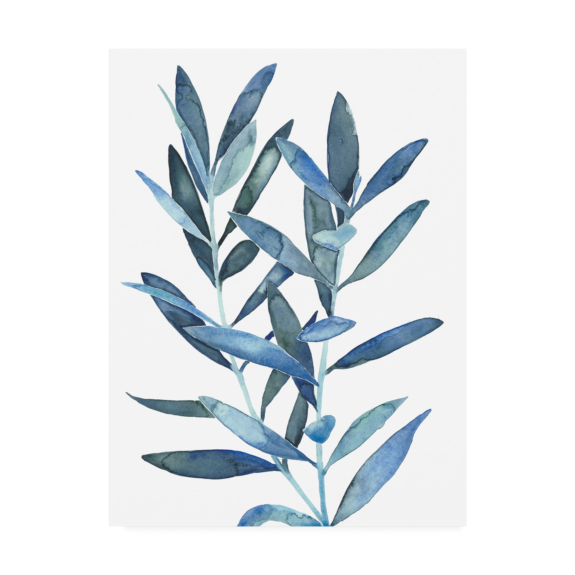 Indigo Blue Leaves Watercolor Canvas Art for Kids