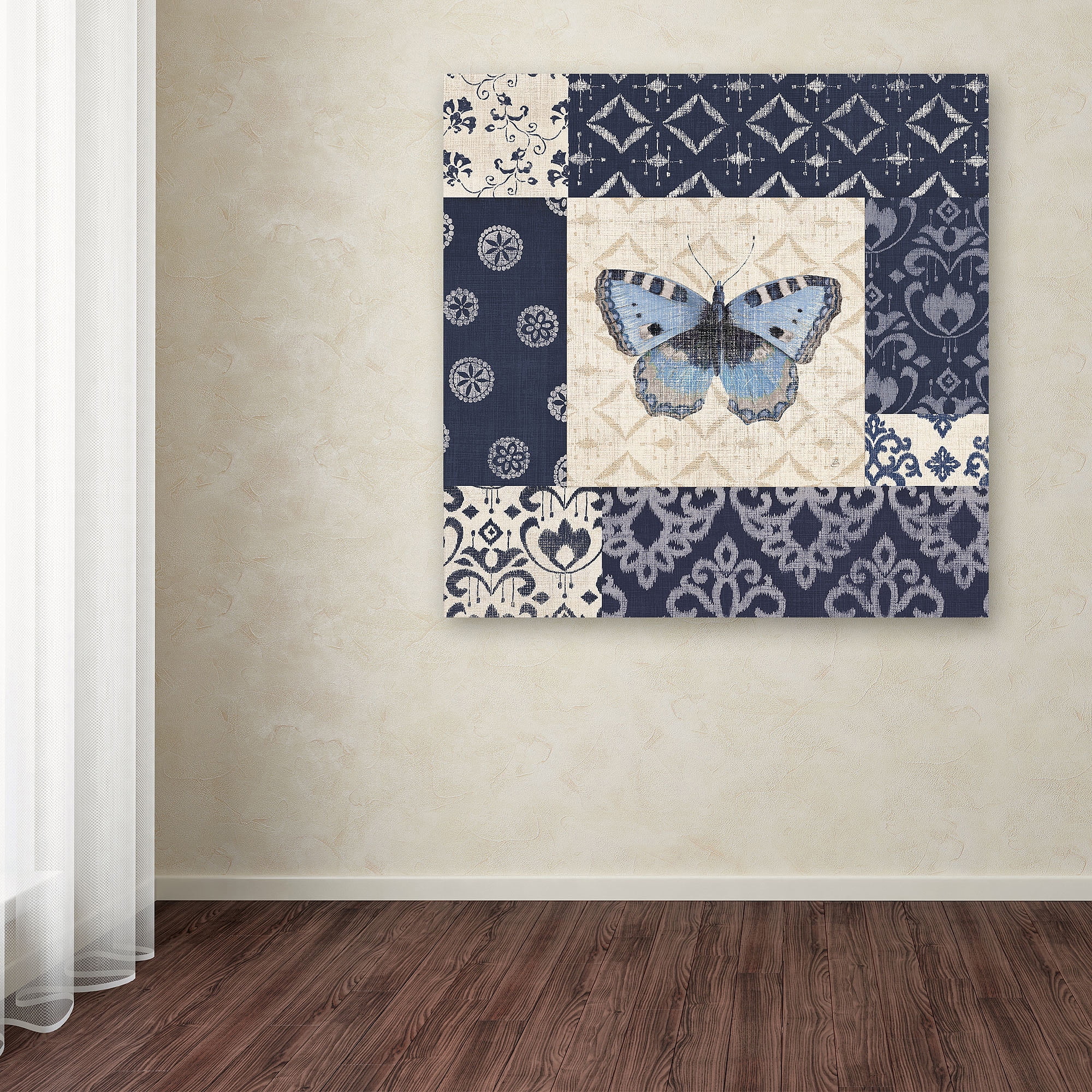 Blue and White Butterfly Pattern Square Canvas Art