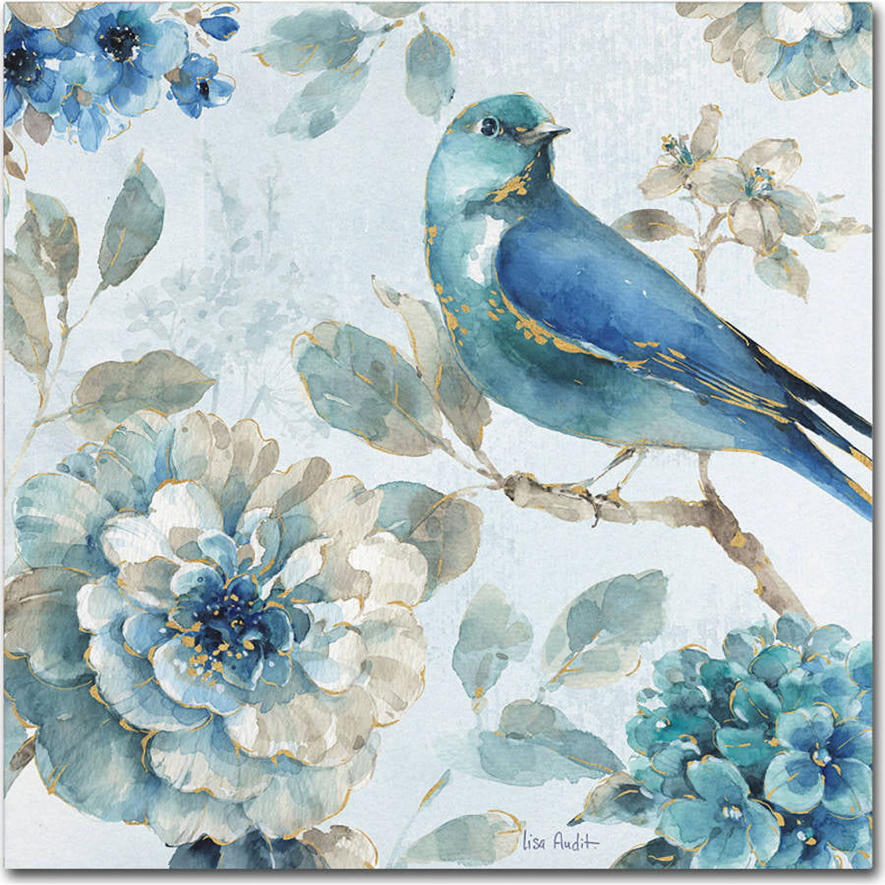 Indigold III Blue Bird and Flowers Canvas Art