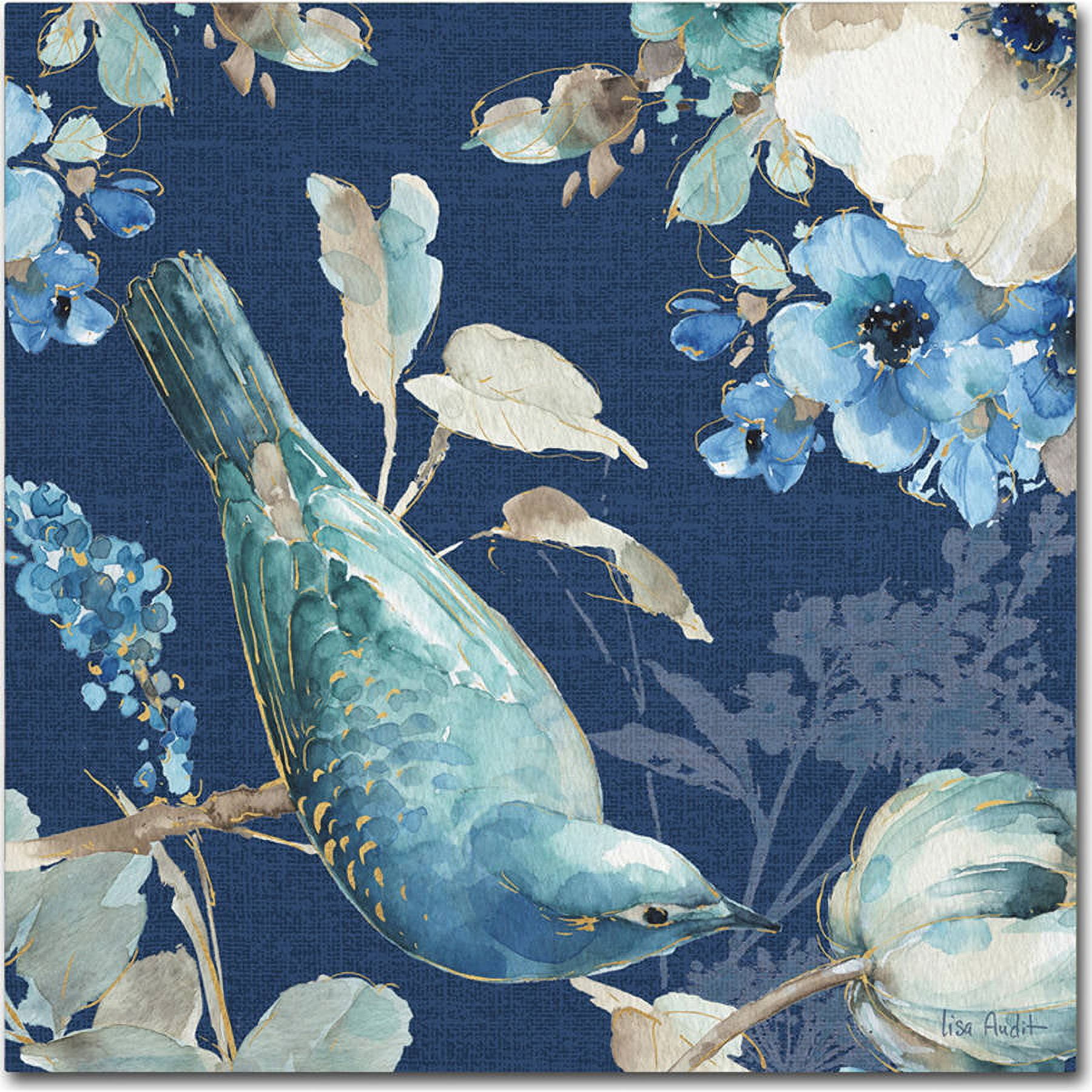 Blue Bird and Floral 35-Inch Canvas Art