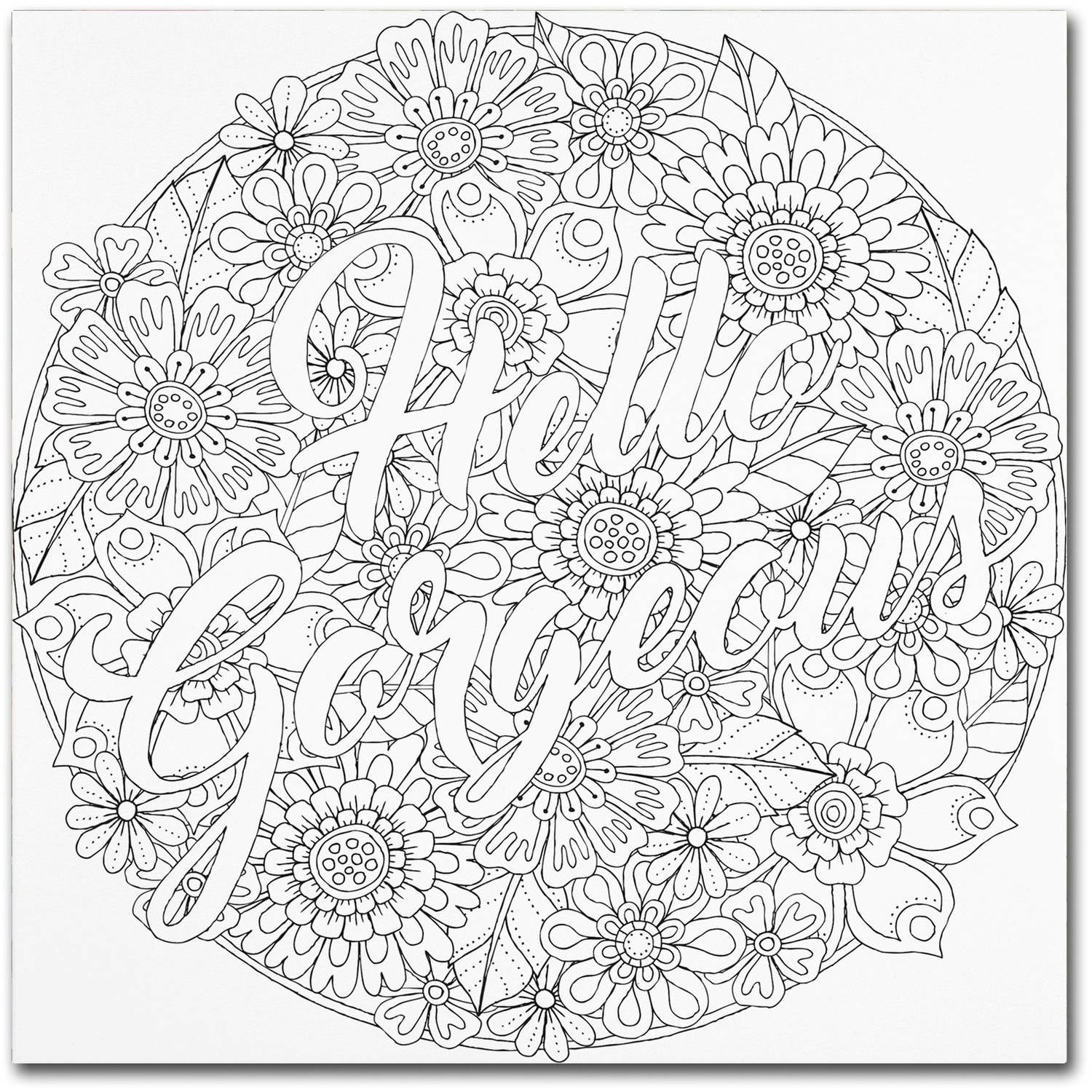 Hello Gorgeous Floral Quote Canvas Art in Black and White