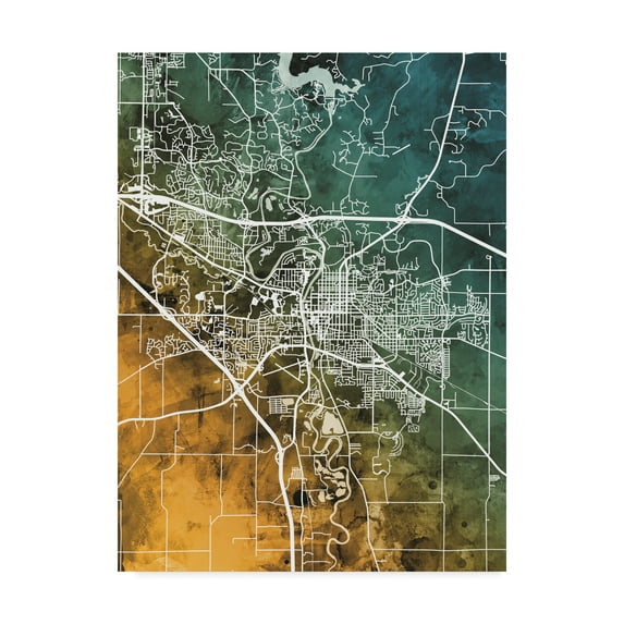 Trademark Fine Art 'Iowa City Map Teal Orange' Canvas Art by Michael Tompsett