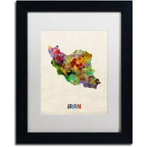 Trademark Fine Art 'Iran Watercolor Map' Canvas Art by Michael Tompsett, White Matte, Black Frame