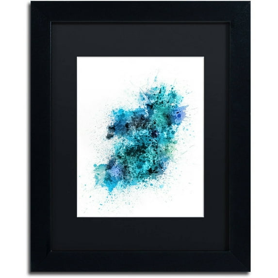 Trademark Fine Art "Ireland Map Paint Splashes" Canvas Art by Michael Tompsett, Black Matte, Black Frame
