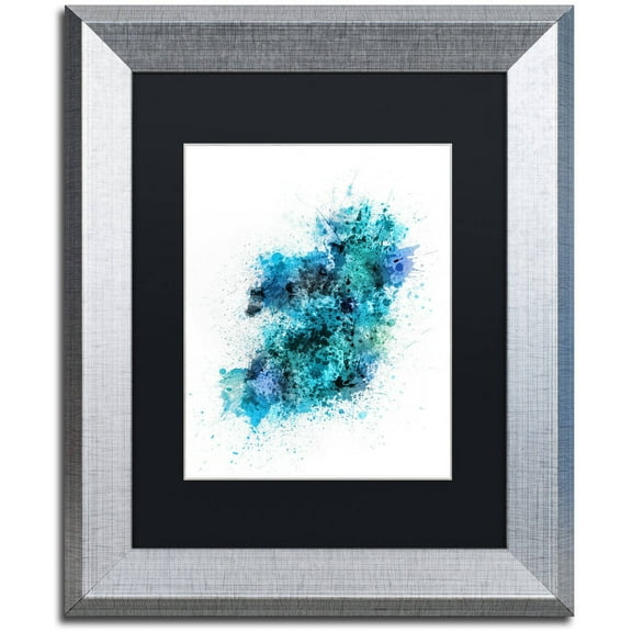 Trademark Fine Art "Ireland Map Paint Splashes" Canvas Art by Michael Tompsett, Black Matte, Silver Frame