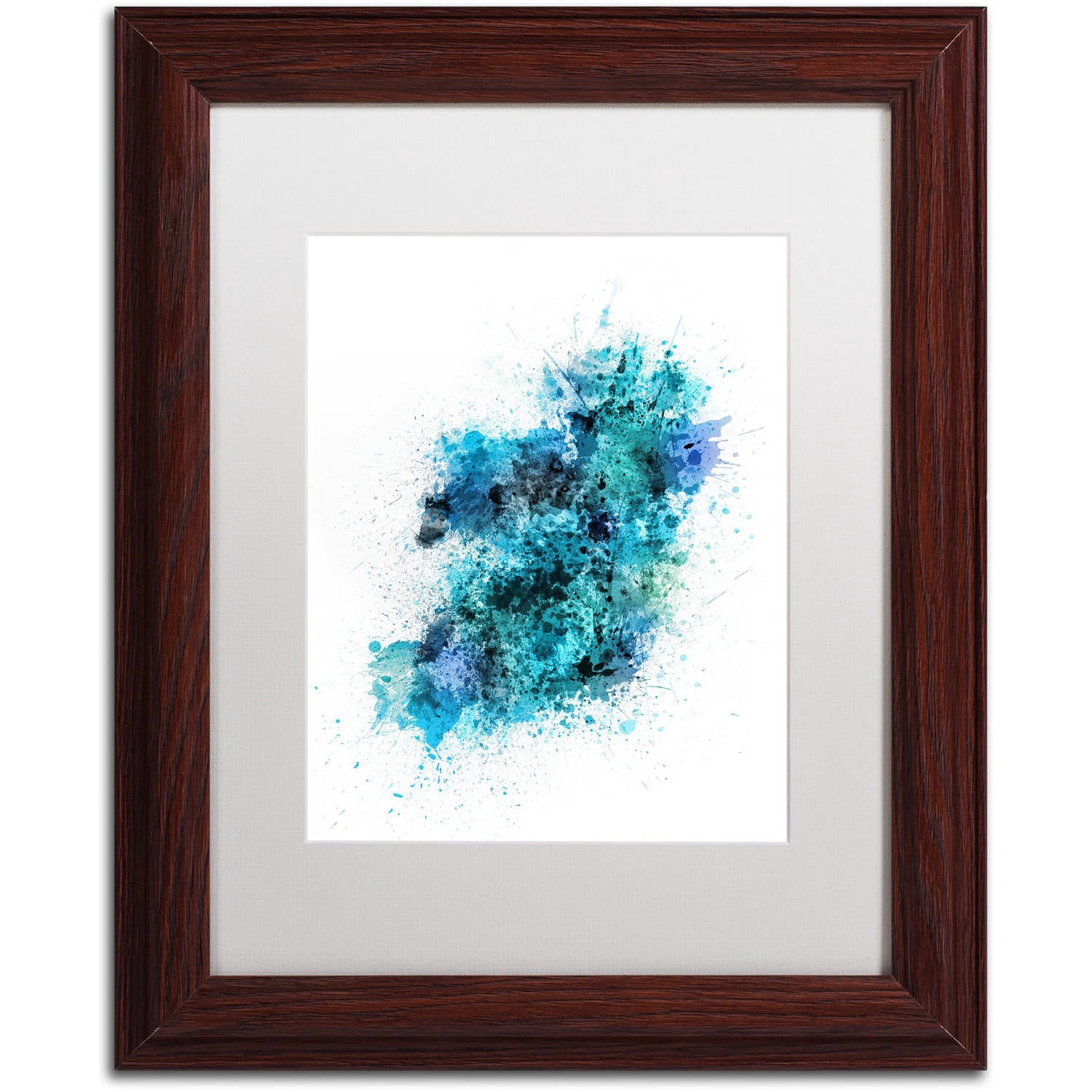 Trademark Fine Art "Ireland Map Paint Splashes" Canvas Art by Michael Tompsett, White Matte, Wood Frame
