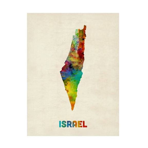 Trademark Fine Art 	Michael Tompsett 	 Israel Watercolor Map Canvas Wall Art - 35x47