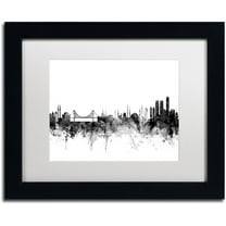 Trademark Fine Art "Istanbul Turkey Skyline B&W" Canvas Art by Michael Tompsett, White Matte, Black Frame