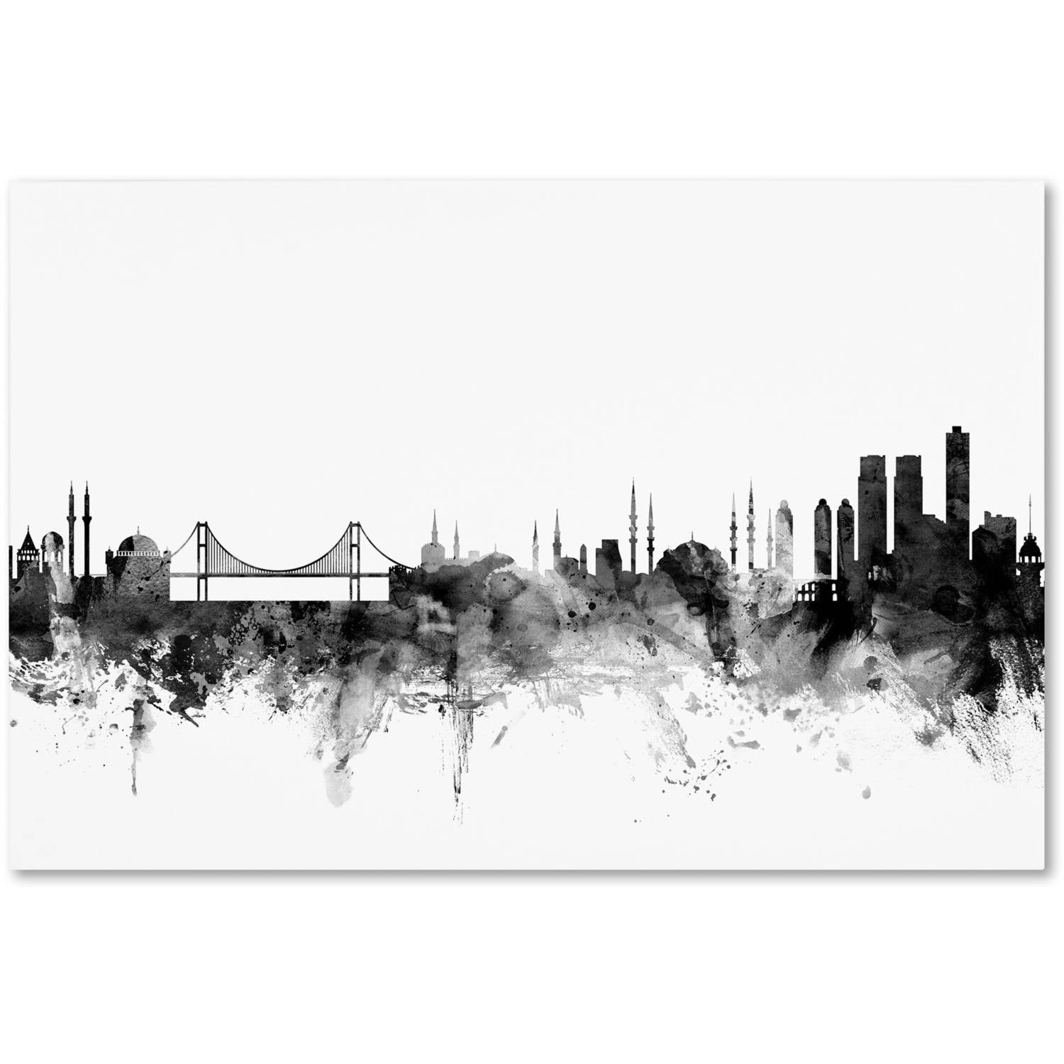 Trademark Fine Art "Istanbul Turkey Skyline B&W" Canvas Art by Michael Tompsett