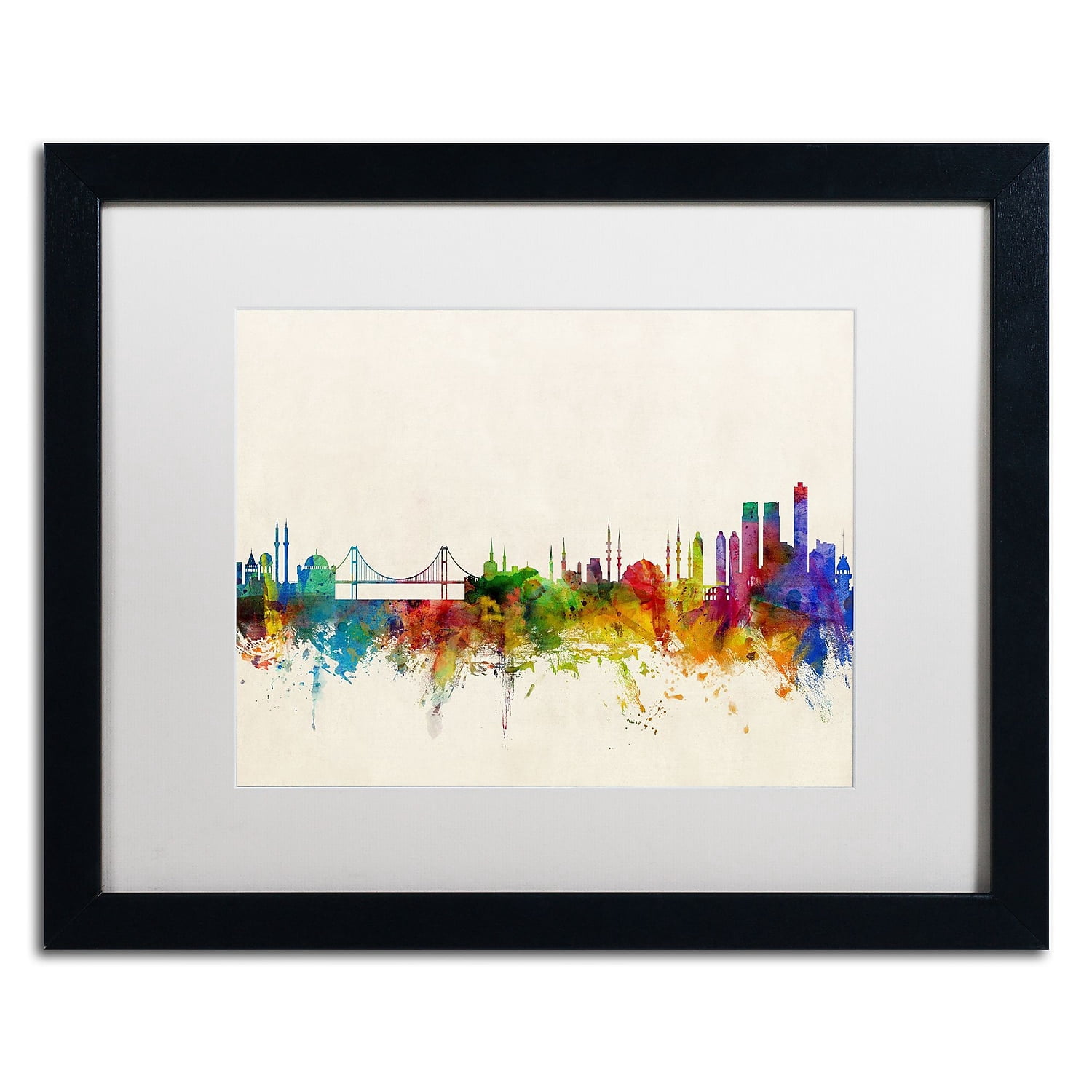 Trademark Fine Art 'Istanbul Turkey Skyline' Canvas Art by Michael Tompsett, White Matte, Black Frame