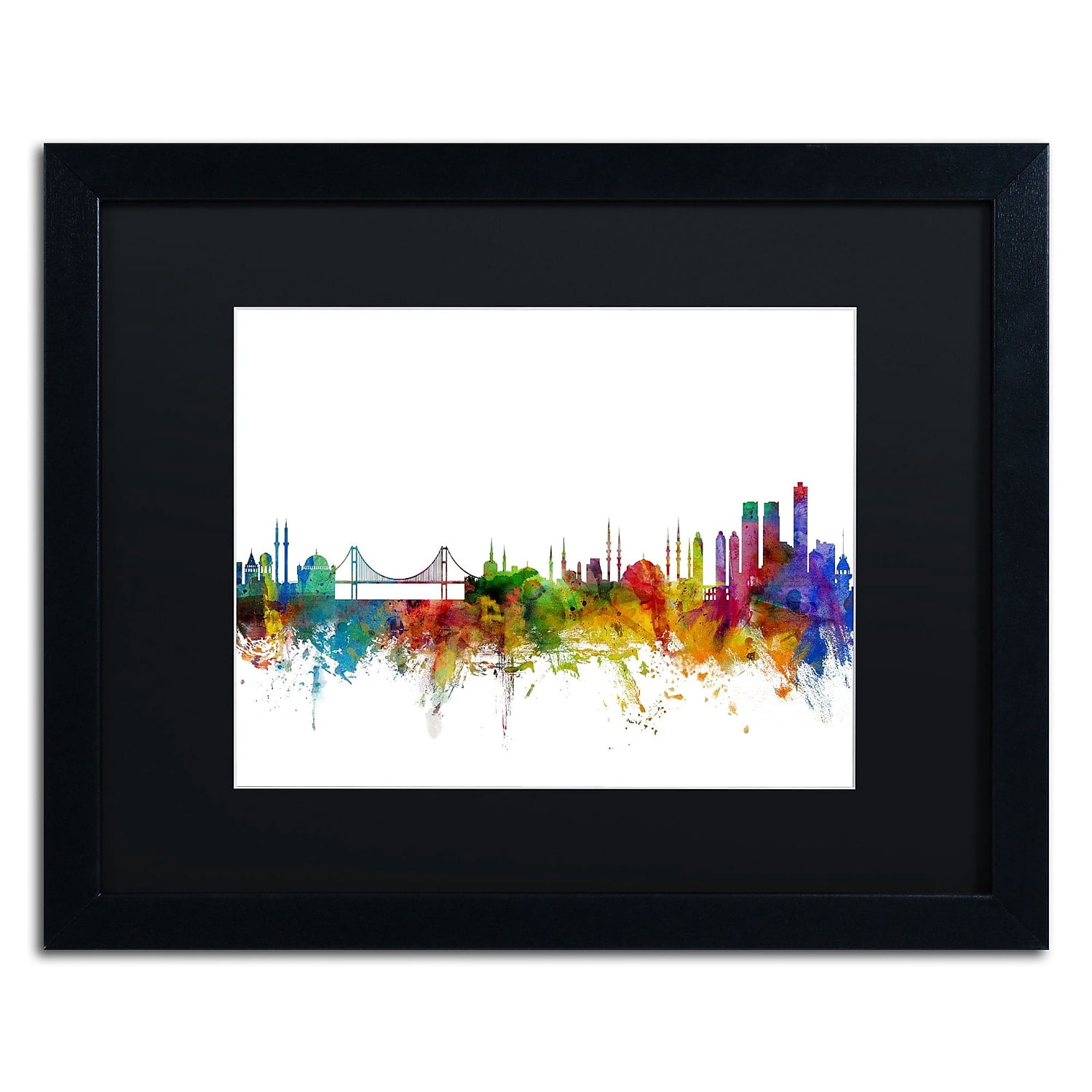 Trademark Fine Art "Istanbul Turkey Skyline II" Canvas Art by Michael Tompsett Black Matte, Black Frame
