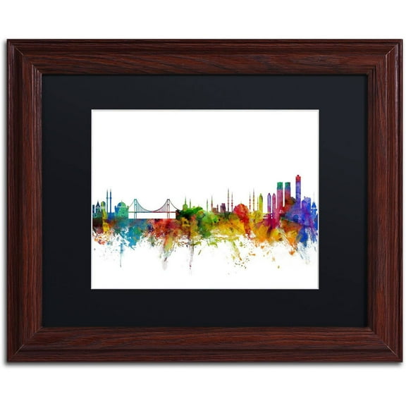 Trademark Fine Art "Istanbul Turkey Skyline II" Canvas Art by Michael Tompsett Black Matte, Wood Frame