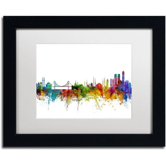 Trademark Fine Art "Istanbul Turkey Skyline II" Canvas Art by Michael Tompsett White Matte, Black Frame