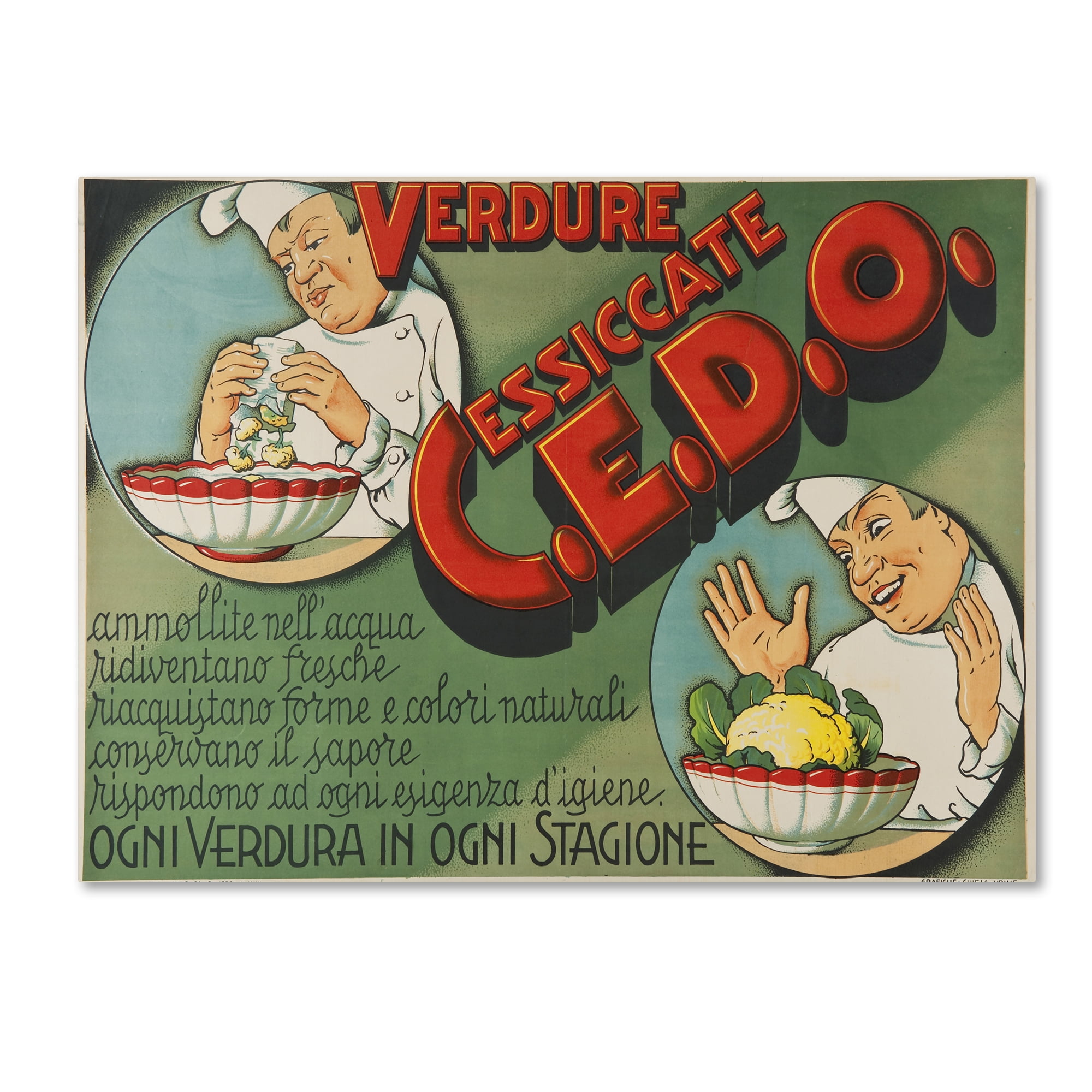 Vintage Italian Vegetables Canvas Print with Chef Illustration