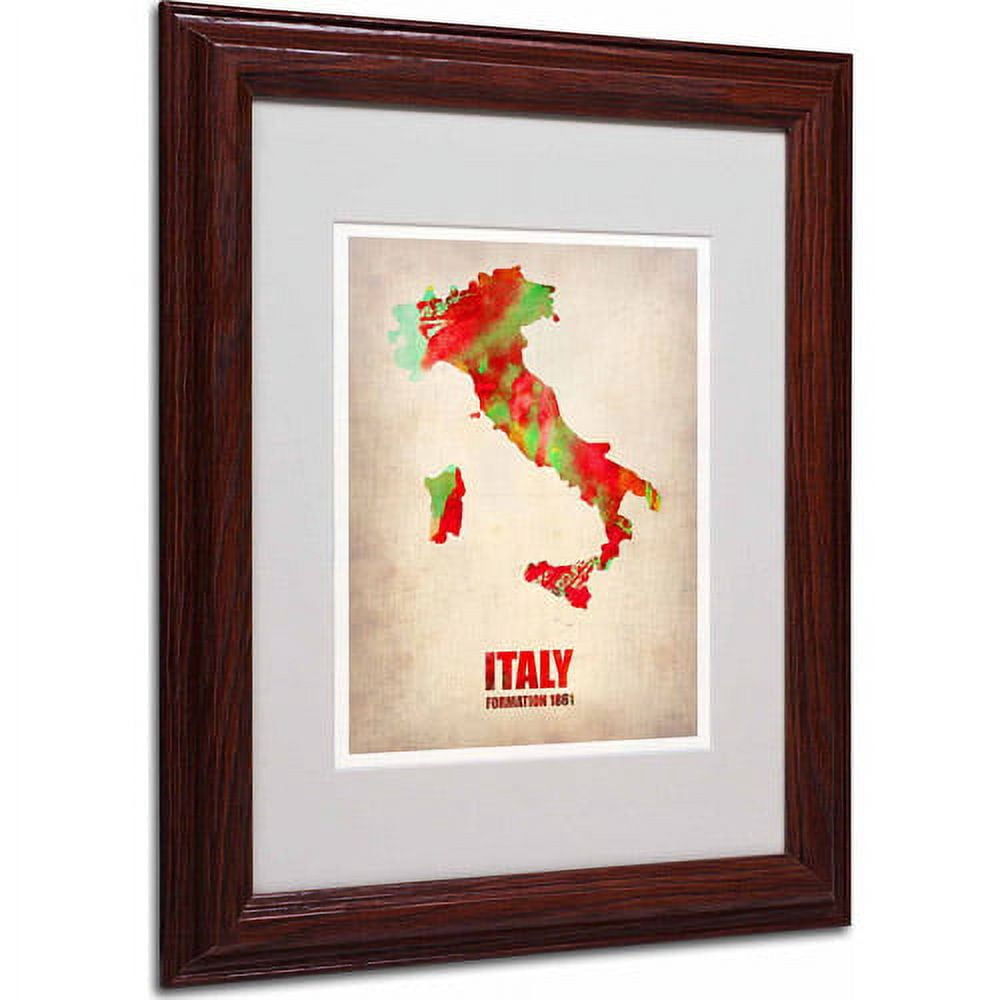 Trademark Fine Art "Italy Watercolor Map" Matted Framed Art by Naxart, Wood Frame