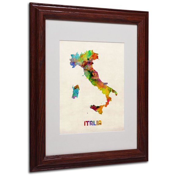 Trademark Fine Art "Italy Watercolor Map" by Michael Tompsett, Wood Frame