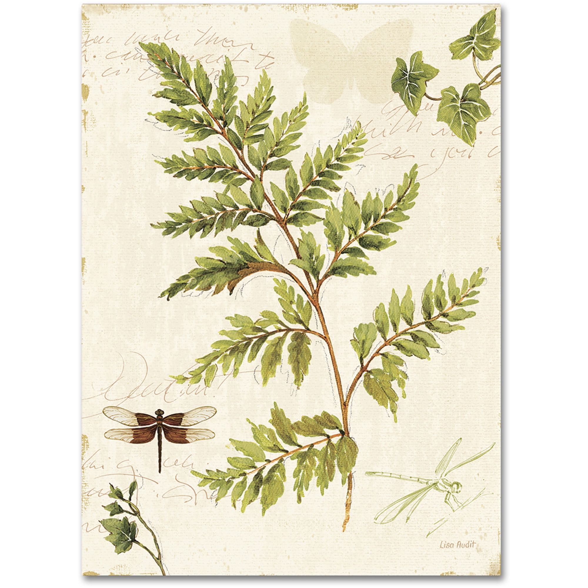 Ivies and Ferns I Green and Beige Canvas Art