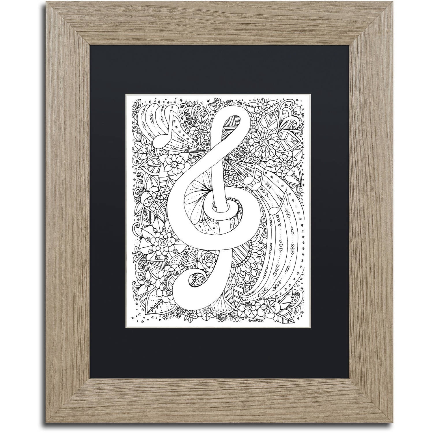 Trademark Fine Art "J-Clef Doodle" Canvas Art by KCDoodleArt Black Matte, Birch Frame