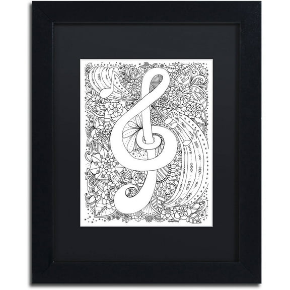 Trademark Fine Art "J-Clef Doodle" Canvas Art by KCDoodleArt Black Matte, Black Frame