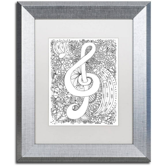 Trademark Fine Art "J-Clef Doodle" Canvas Art by KCDoodleArt White Matte, Silver Frame