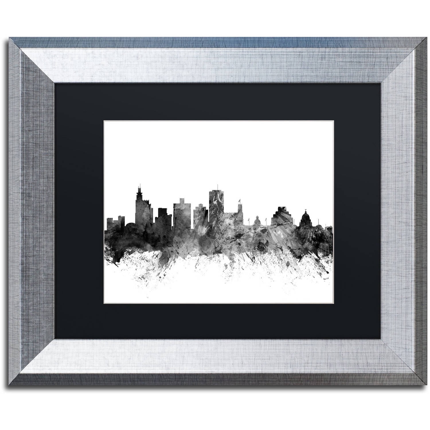 Trademark Fine Art "Jackson MS Skyline B&W" Canvas Art by Michael Tompsett, Black Matte, Silver Frame