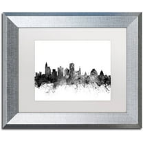 Trademark Fine Art "Jackson MS Skyline B&W" Canvas Art by Michael Tompsett, White Matte, Silver Frame