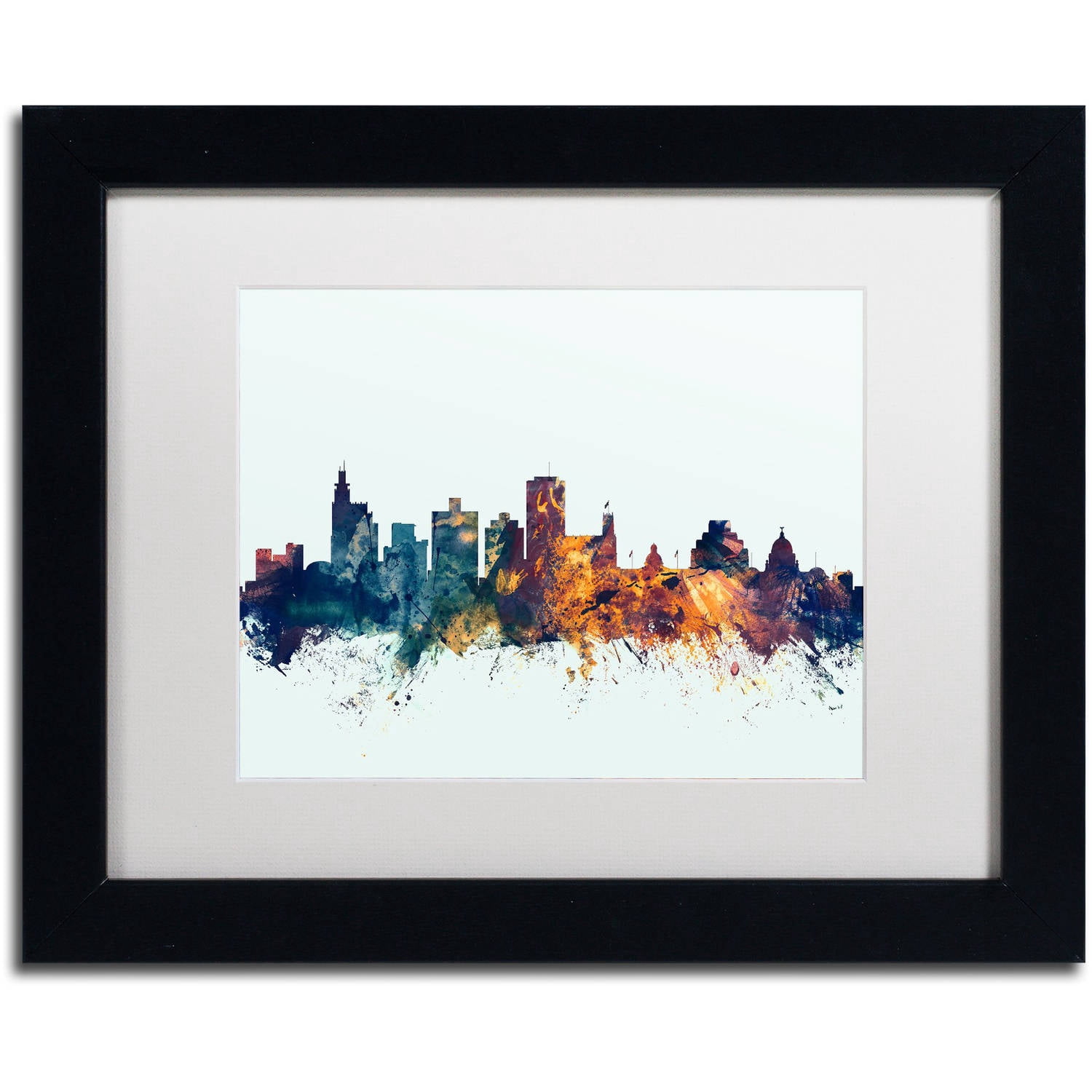 Trademark Fine Art "Jackson MS Skyline Blue" Canvas Art by Michael Tompsett, White Matte, Black Frame