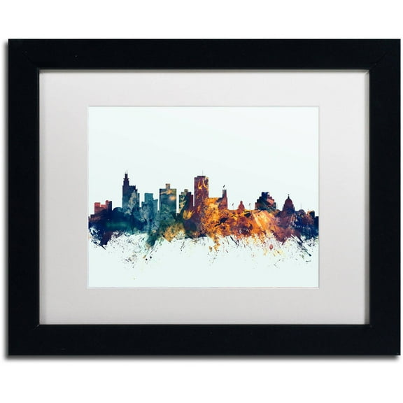 Trademark Fine Art "Jackson MS Skyline Blue" Canvas Art by Michael Tompsett, White Matte, Black Frame