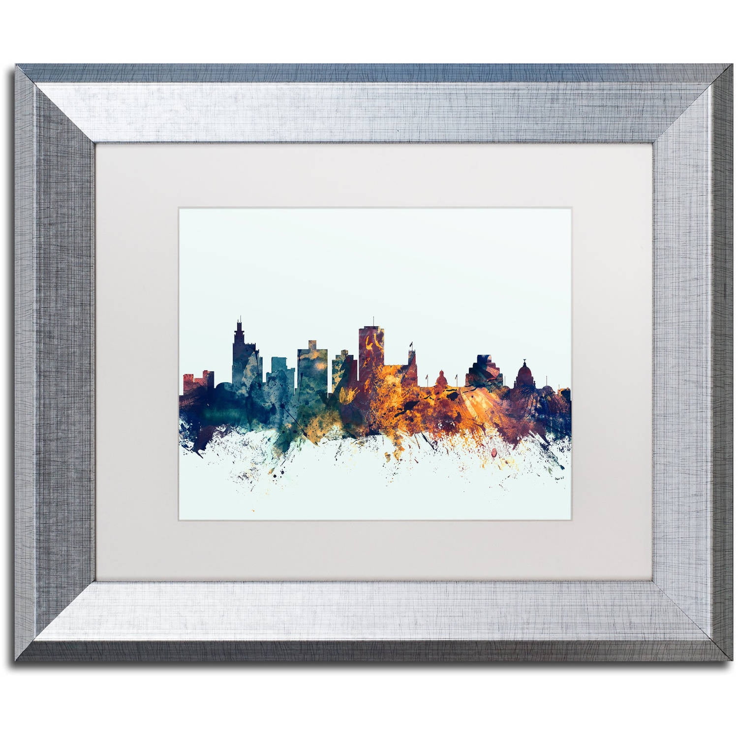 Trademark Fine Art "Jackson MS Skyline Blue" Canvas Art by Michael Tompsett, White Matte, Silver Frame