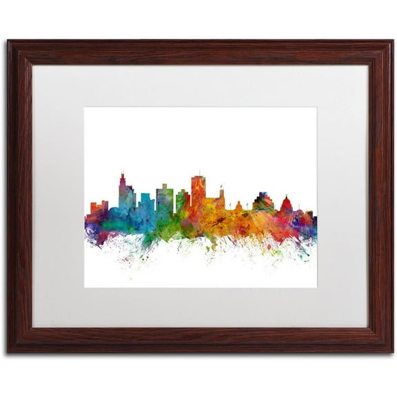Trademark Fine Art 'Jackson Mississippi Skyline' Canvas Art by Michael Tompsett, White Matte, Wood Frame